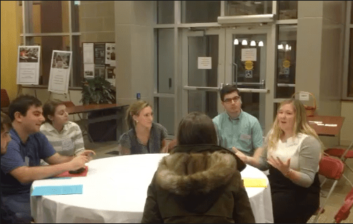 Caitlyn Livingston '11 talks with undergraduate students about her experiences working for NBC Universal Inc. 